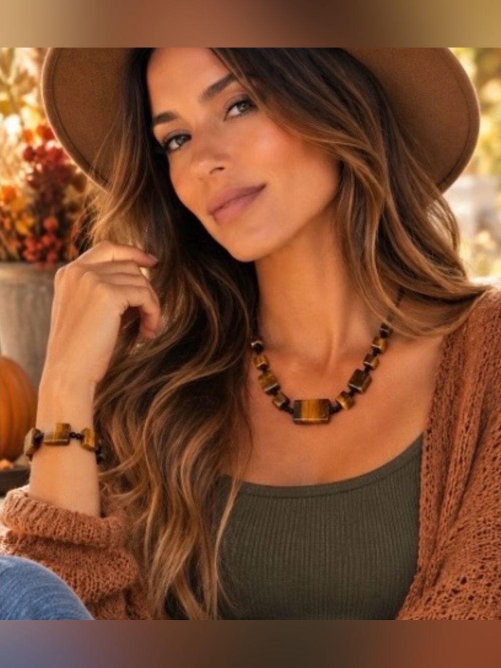 Boho Tiger Eye Beaded Necklace and Bracelet Set